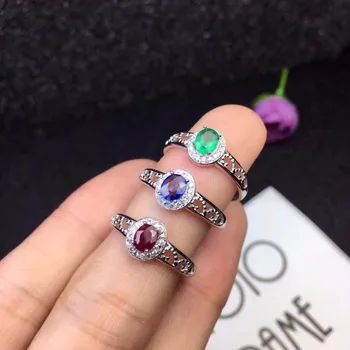 Labākā pārdošanas dāmas gredzenu, dabas emerald, dabas ruby, dabas tanzanite gredzens, 925 sterling sudraba