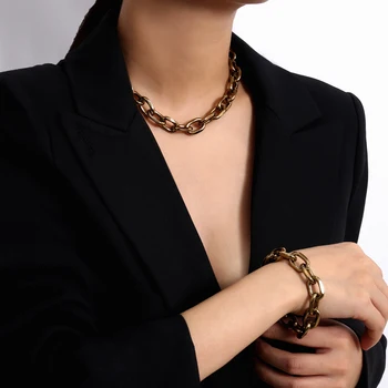 Lacteo Kuba Bieza Chunky Krusta Ķēdes sānslīdi kaklasaite Kaklarota Rotaslietas Sievietēm 2020. Gadam Pārspīlēti Īss Clavicle Ķēdes Šarmu Kaklarota Dāvanu