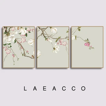 Laeacco 3 Gab., Ķīniešu Stila Ziedi Plakātu Sienas Art Attēlu Druka Kanvas Glezna Mājas Dekori Dzīvojamā Istaba Guļamistaba Dekorēšana