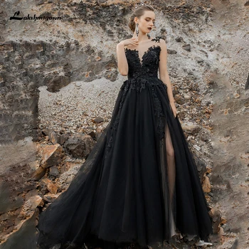 Lakshmigown Black Gothic Kāzu Kleitas 2021 Augstas Sadalīt Backless Mežģīnes Appliques Seksīga Kāzu Kleitas vestido de novia Drēbes Mariee
