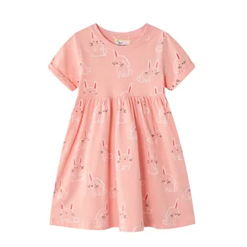 Lekt Skaitītāji zīdaiņu meitenēm ar īsām piedurknēm kleitas kokvilnas apģērbs vasaras dzīvnieku kleitas bērniem, meitenēm, gadījuma kleitas bērnu 2-7T