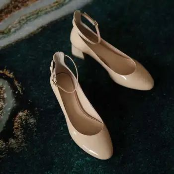 Lenkisen 2020. gada rudenī jaunu kārtu toe med papēža sprādzes siksniņu kurpes sieviešu skaistumu dāma iepazīšanās classic krāsas pamata sekla sūkņi L05