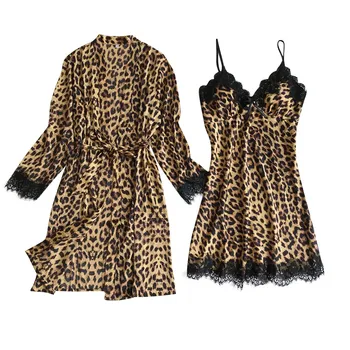Leopard Pidžamu Sieviešu Mežģīņu Sexy Apakšveļa Modes Zīda Pidžamas Komplekti Sievietēm 2020. Gada Vasaras Pijama Mujer Pyjama Apakšveļu, Naktsveļu