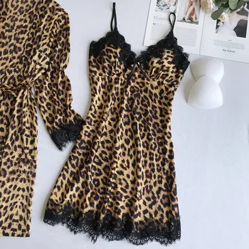 Leopard Pidžamu Sieviešu Mežģīņu Sexy Apakšveļa Modes Zīda Pidžamas Komplekti Sievietēm 2020. Gada Vasaras Pijama Mujer Pyjama Apakšveļu, Naktsveļu