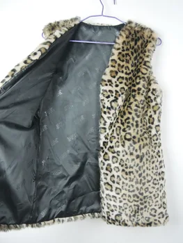 Leopard sieviešu ziemas mākslīgās kažokādas veste siltā veste sieviešu veste, jaka liela izmēra veste