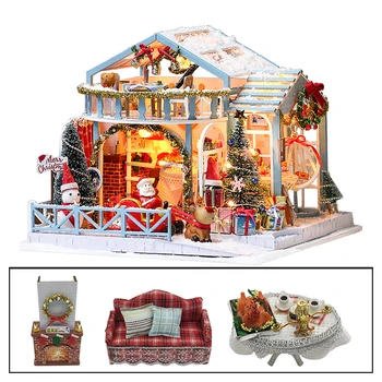 Leļļu namiņš Miniatūras DIY Mājas Komplekts Radošā Telpa ar Mēbelēm un Stikla Vāks Romantiskas Mākslas darbu Dāvanu(Ziemassvētkos)
