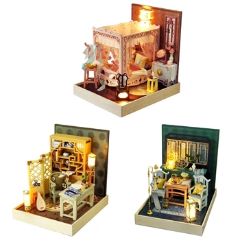 Leļļu namiņš Miniatūras ar Mēbelēm, DIY Koka Namiņš Komplektu Plus Putekļu Pierādījums , 1:24 Tiny Ēkā Komplekta，(Ķīnas Seno）