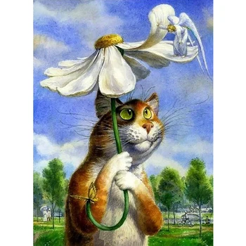 Li Loye Pilnu Kvadrātveida Dimanta 5D DIY Dimanta Krāsošana Kaķis un eņģelis Izšuvumi Krustdūrienā Rhinestone Mozaīkas Krāsošana Dekoru FZ41