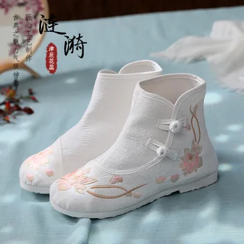 Lianyi Jinchen Huarui izšūtu auduma kurpes Ķīniešu stila sieviešu zābaki rudens jaunas Hanfu kurpes seno plakandibena sieviešu sho