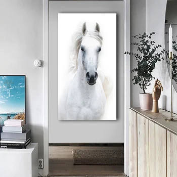 Liela Izmēra Balts Zirgs Mākslas Audekla Glezna, Plakāts un Izdrukas Baltu Zirgu Attēli Sienas Māksla Mājās Dzīvojamās Istabas Dekoratīvie