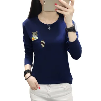 Lielgabarīta Rudens Sieviešu T-krekls ir 2021. korejiešu Jaunā vāvere Izšuvumi Topi Plus Izmēra 5XL Gadījuma Sieviešu Kokvilnas Krekls ar garām piedurknēm