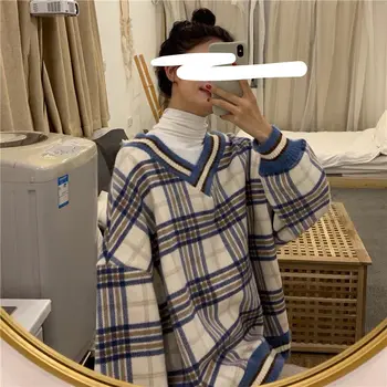 Lielgabarīta sporta krekls Rudens ziemas korejiešu stilā, atšķirībā pleds zaudēt V-veida kakla plus samta garām piedurknēm džemperis sieviešu topi