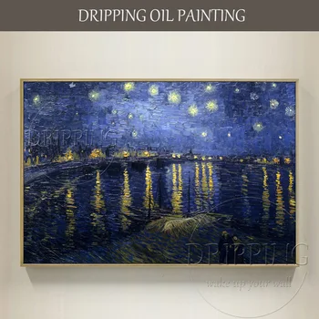 Lielisks Mākslinieks, Reproducēt Van Goga 1888 ir Zvaigžņota Nakts, Eļļas Glezna uz Sienas Dekori ar Roku apgleznotus Nakts Ainava, Eļļas Glezna