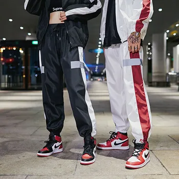 Lielo Izmēru 6XL Sporta apģērbu Komplekti Vīriešiem Hip Hop Raibs Tracksuit Vīriešu Atstarojošās Vestes+Bikses 2 Gabali Mens Streetwear Sviedri Kostīmi