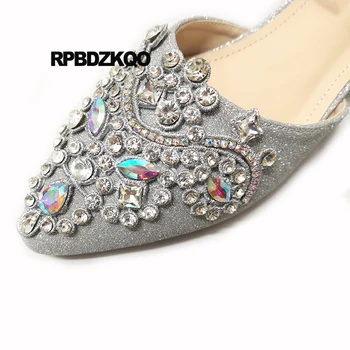 Lielo izmēru potītes siksna sieviešu sandales norādīja toe 33 mirdzēt bieza sudraba puses dimanta zemiem papēžiem kristāla līgavas kurpes rhinestone