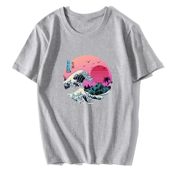 Lielu Retro Vilnis Japānā, Anime T-krekls Ulzzang Harajuku Streetwear Kokvilnas Camisetas Hombre Vīriešiem Vaporwave Smieklīgi Atdzist T Krekls 3d