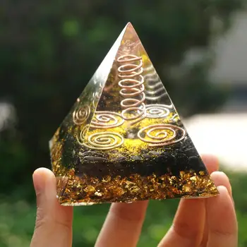 Lielu Skaidru Kvarca Pīlārs Orgone Piramīdas 70mm ar Vara, Misiņa, Obsidian Enerģijas Čakru Dziedināšanas Reiki Spēcīgs Orgonite Pyramide