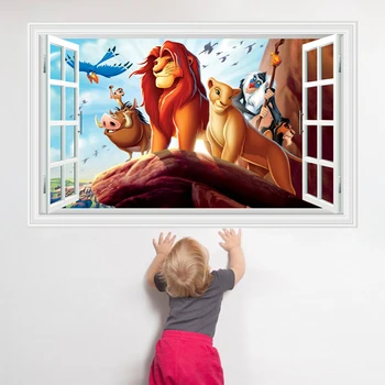 Lion King 3D SIENAS UZLĪMES, GUĻAMISTABA dekori MĀKSLAS BĒRNI DECAL Logu Skats 303