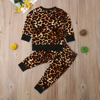 Lioraitiin Jaunu Modes 2GAB Toddler Bērniem, Baby Meitenes Leopard Set print garām Piedurknēm Topi, Bikses, Ziemas Apģērbs, Apģērbu