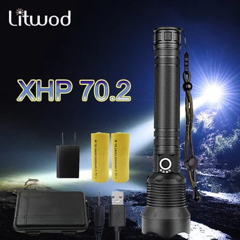 Litwod uzlādējams Led Lukturītis XHP70.2 Augstas Spēcīgs, lāpu, Laternu 3 režīmu zoomable Velosipēdu Gaismas izmantošanu 18650 un 26650 akumulators