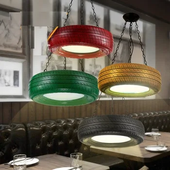 Loft Stila Krāsu Gumijas Riepu Droplight LED Pendant Gaismas Ķermeņi, Lai Ēdamistaba, Bāra Karājas Lampas Vintage Rūpniecības Apgaismojums