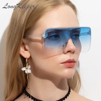 LongKeeper Zīmola Dizainere bez apmales Saulesbrilles Sievietēm, Vīriešiem, Lielizmēra Kvadrātveida 
