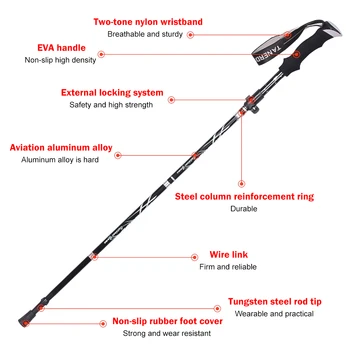 Loozykit Āra Locīšanas Trekinga Nūjas Nordic Walking Stick Pārgājienu Antishock Regulējams Alumīnija Sakausējuma Alpenstock