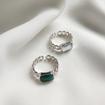 LouLeur 925 sterling silver square zaļa balta zircon ķēdes, gredzeni, sudraba vienkāršu savvaļas elegants atvērt gredzeni sievietēm smalkas rotaslietas