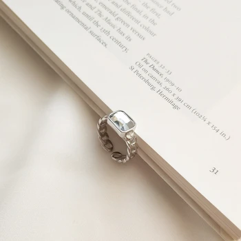 LouLeur 925 sterling silver square zaļa balta zircon ķēdes, gredzeni, sudraba vienkāršu savvaļas elegants atvērt gredzeni sievietēm smalkas rotaslietas