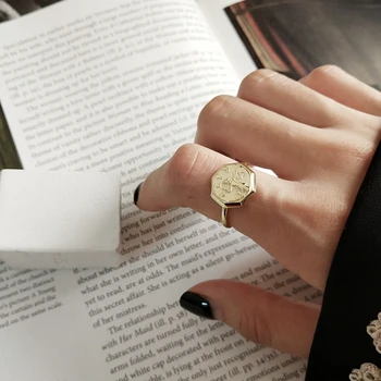 LouLeur 925 sterling sudraba Astoņstūra abstrakts skaitlis, gredzeni, zelts, oriģināls dizains, elegants smieklīgi atvērt gredzeni sievietēm smalkas rotaslietas
