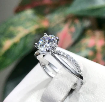 Luksusa 1.0 ct lab dimanta sākotnējā 925 sterling sudraba kāzu gredzenu komplektu sievietēm līgava saderināšanās Rotaslietas Band mūžību dāvanu