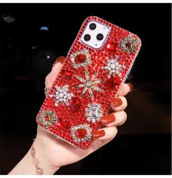 Luksusa Bling Crystal Diamond Gem Ziedu Lietu Vāku iPhone 12 Mini 11 Pro XS Max XR X 8 7 6 6S Plus SE Modes Gadījumā, Roku darbs
