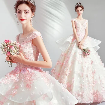 Luksusa Bumbu Kleita vakartērpi, Ziedu Modes Dizainere Īsām Piedurknēm 3D Ziedi Grīdas Garums Oficiālu Grezna Kleita