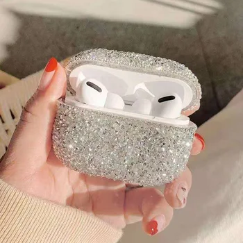Luksusa Gudrs Bling Dimantu Bezvadu Bluetooth Austiņu Aksesuāri Crystal case for Apple Airpods Pro Aizsardzības Uzlādes Soma