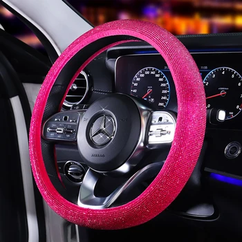 Luksusa Kristāla Purpura Sarkanā Auto Stūres Rats Aptver Diamante Rhinestone Auto Pārklāts Stūres Ratu Aksesuāri Sievietēm
