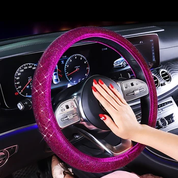 Luksusa Kristāla Purpura Sarkanā Auto Stūres Rats Aptver Diamante Rhinestone Auto Pārklāts Stūres Ratu Aksesuāri Sievietēm