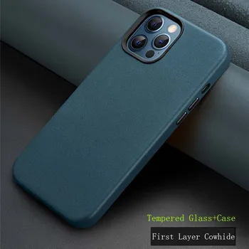 Luksusa MagSafe Magnētisko Īstas Ādas Bezmaksas Rūdīts Stikls Lietā Tālruņa Vāciņš Iphone 12 12pro 12mini 12promax Biznesa HA031