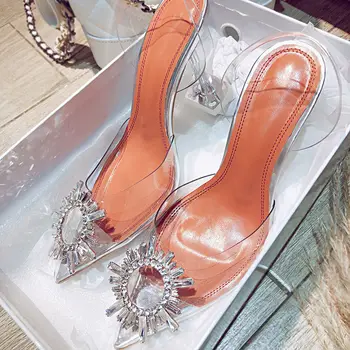 Luksusa Sievietes Sūkņi Pārredzamu augstpapēžu kurpes Sexy Norādīja Toe Slip-uz Kāzu Puse, Modes Apavi Dāma Puse Apavi