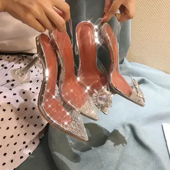 Luksusa Sievietes Sūkņi Pārredzamu augstpapēžu kurpes Sexy Norādīja Toe Slip-uz Kāzu Puse, Modes Apavi Dāma Puse Apavi