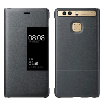 Luksusa Skatīt Logu PU Leather Flip Case For Huawei P9 P9 Plus Segtu Ultra Plānas