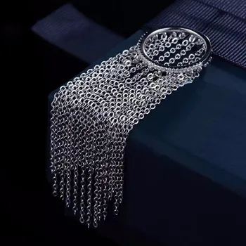 Luksusa Zircon Tīra 925 Sterling Sudraba Ķēdes Pušķis Apaļa Aproces Pirksta Gredzenu Dizainu Ar Garu Ķēdi Sieviešu Kāzu