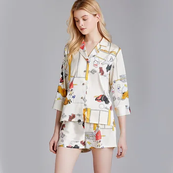 Luksusa mākslīgās Zīda Pidžamu Sieviešu Modes Pyjama Komplekti ar garām Piedurknēm 2 Gab Komfortu Pijama Gadījuma Sleepwear pjs komplekti