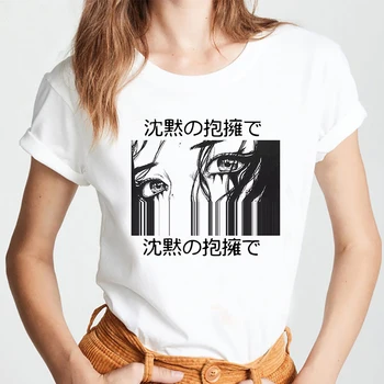 Luslos Briesmīgs Japānas Anime Baidās No Tumsas Skumji Meitene Topi Estētisko Anime Sieviešu T-krekls Harajuku Īsām Piedurknēm Modes Tee