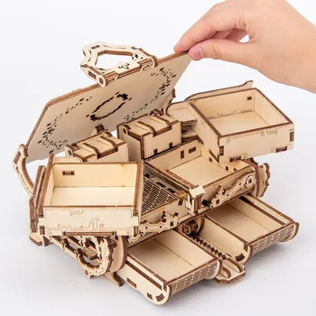 Lāzera Griešana 3D Samontēti Radošo DIY Puzzle Koka Mehāniskās Transmisijas Antikvariāts Rotaslietas Lodziņā Modelis Rotaļlieta Dāvana