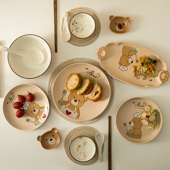 Lāču mazuli porcelāna galda komplekts bļoda plāksnes bērnu galda piederumi multiplikācijas filmu radošo trauki