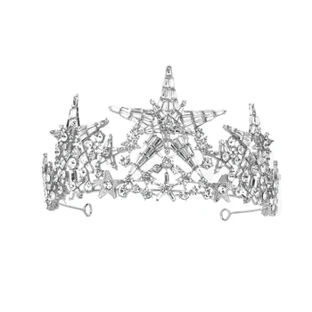 Līgava Kāzu Galvassegu Spilgti Norādīja Piecu Zvaigžņu Rhinestone Vainagu Dzimšanas Dienas Svinības Pieaugušo Matu Aksesuāri
