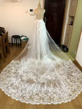 Līgavas kāzu kleita, greznas mežģīnes zivs astei līdzīgs kāzu kleitu noņemamu asti plīvurs EE5678