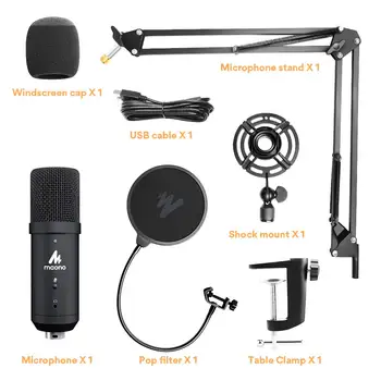 MAONO PM401 USB Mikrofonu Komplekts 192KHz/24Bit Microfone Profesionālās Cardioid Kondensatoru Podcast ar Mic Izslēgtu Poga & Audio Jack