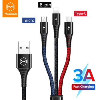 MCDODO 3 in 1 USB Vads 3A Tips C Ātra Uzlāde, Micro USB Mobilā Telefona Lādētājs iPhone 12 11 Pro Max 8 Huawei, Samsung Xiaomi