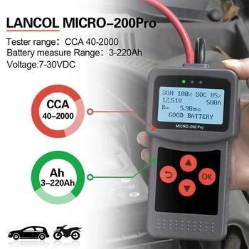 MIKRO-200 PRO auto akumulatoru testeris 12v daudzvalodu motocikla akumulatoru dažādu akumulatoru trīs krāsas